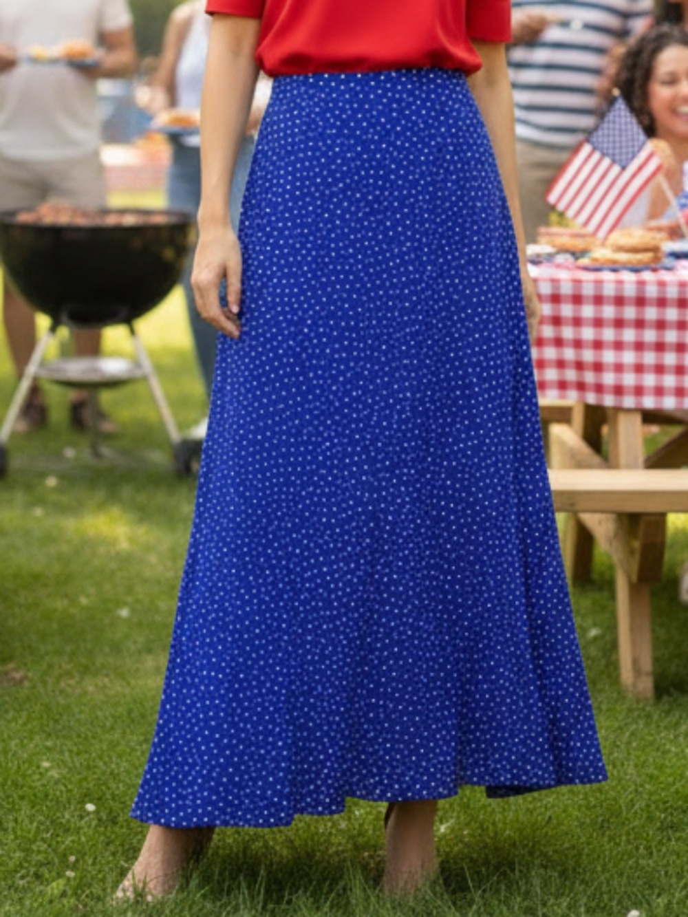 Zenana Royal Blue Polka Dot High-Low Maxi Skirt - NWOT.